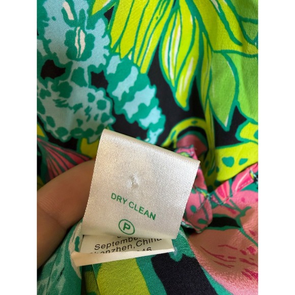 Lilly Pulitzer Frog To Be Silk Blouse Pink Green Floral Long Sleeve Top L - Picture 7 of 8